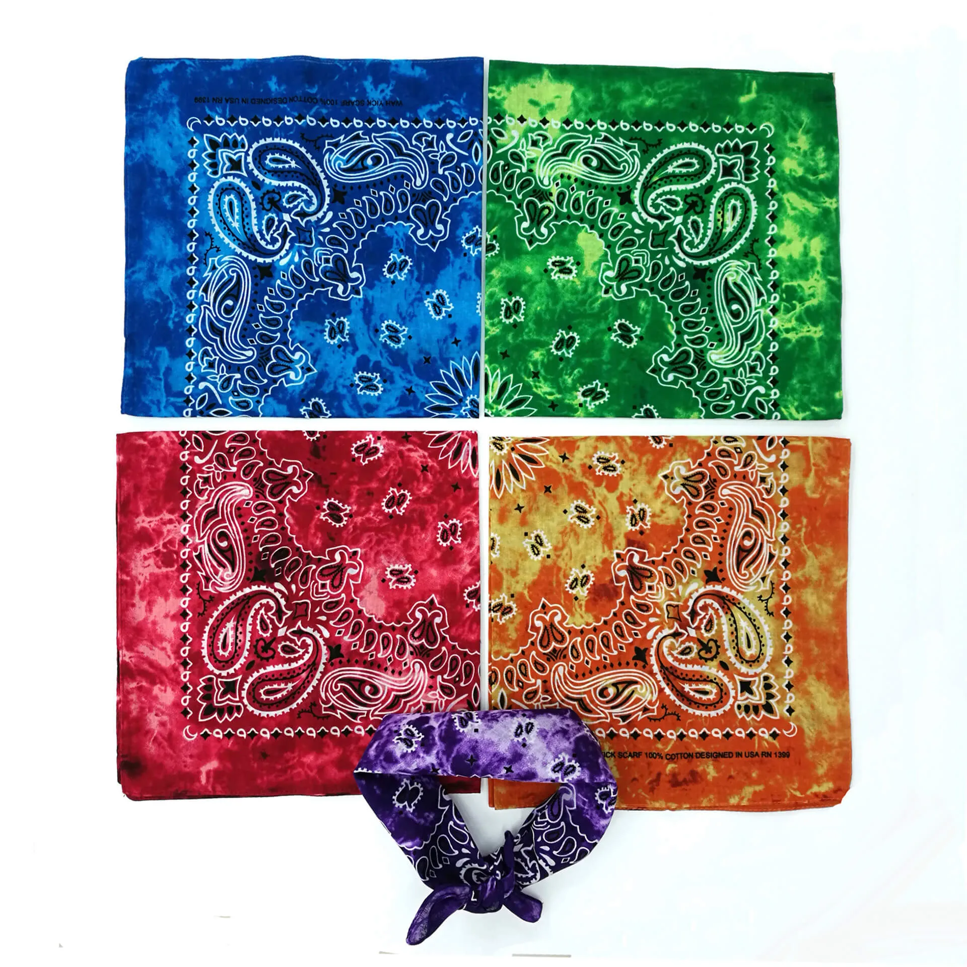 12 Pack Tie Dye Bandanas Cotton Paisley Bandanas Headbands Cowboy Handkerchiefs for Men and Women