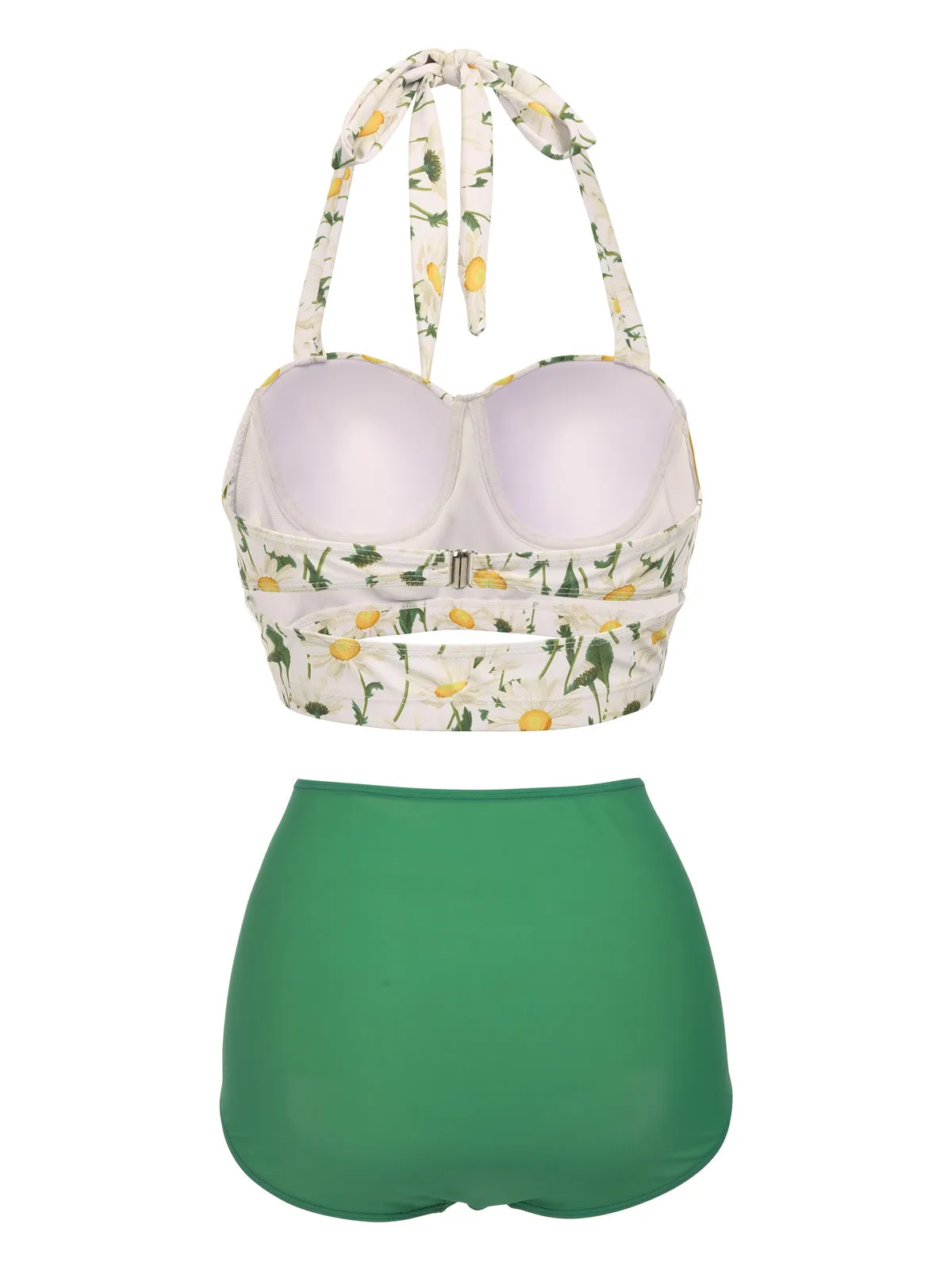 1950s Floral Halter Lace-up Bikini Set