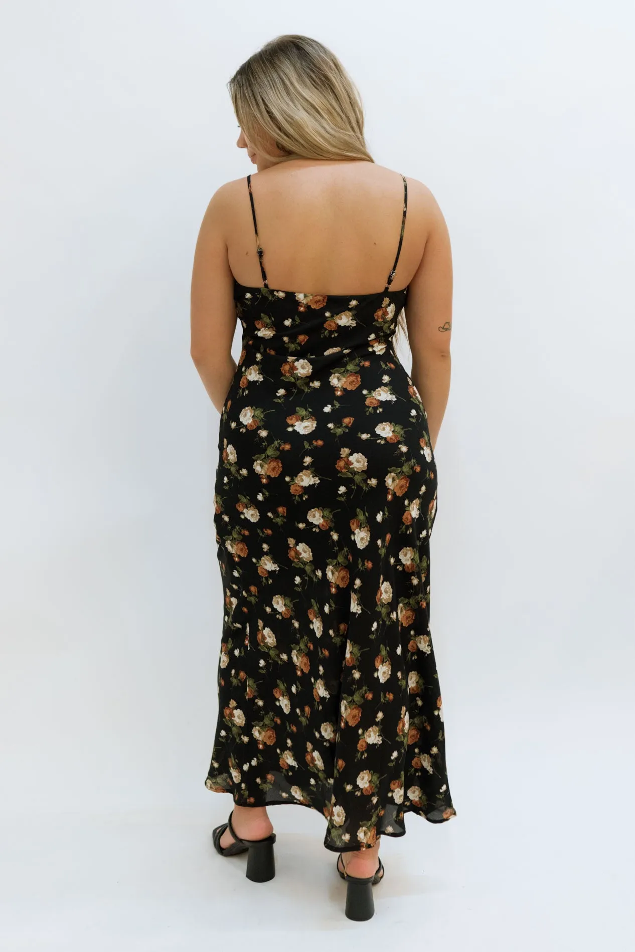 Aspen Floral Midi Dress - Black