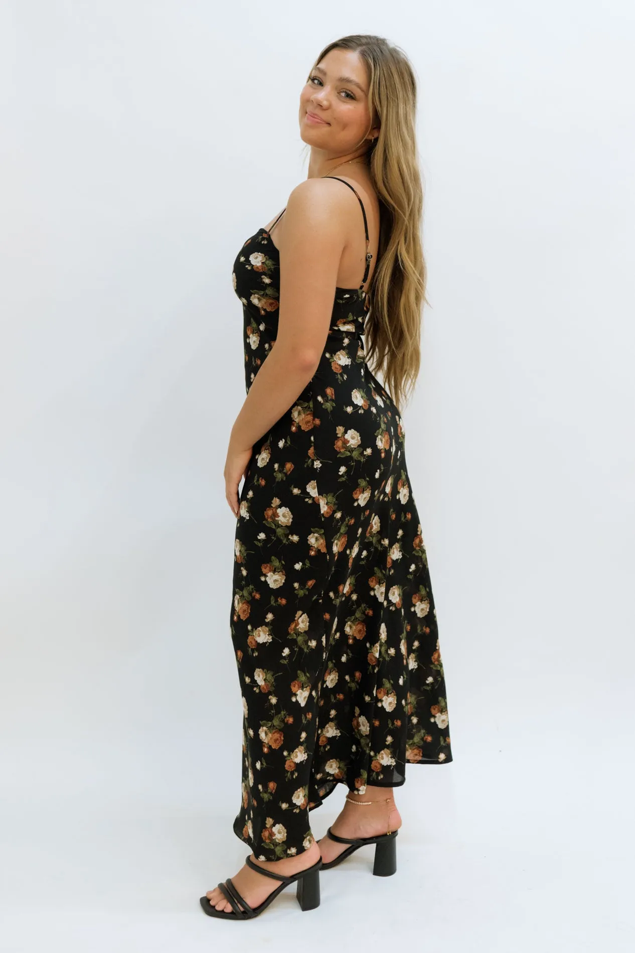 Aspen Floral Midi Dress - Black