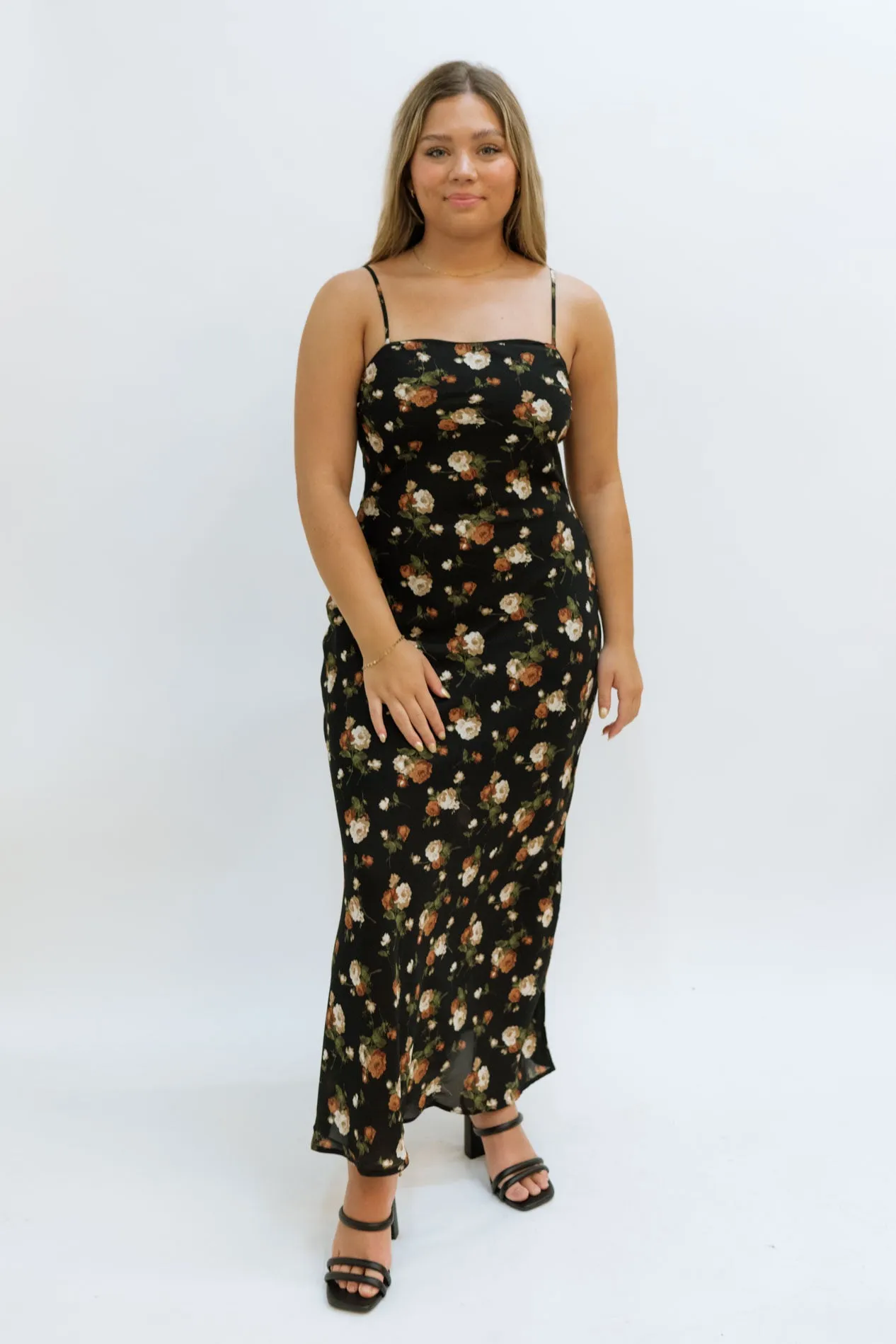 Aspen Floral Midi Dress - Black