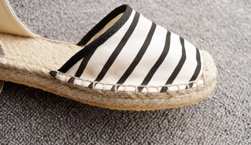 BerriesJam - 2024 Summer Flat Lace up Stripe Flats Espadrilles