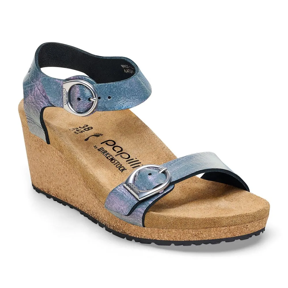 'Birkenstock' Women's Soley Ring-Buckle Nubuk Leather Sandal - Metallic Black