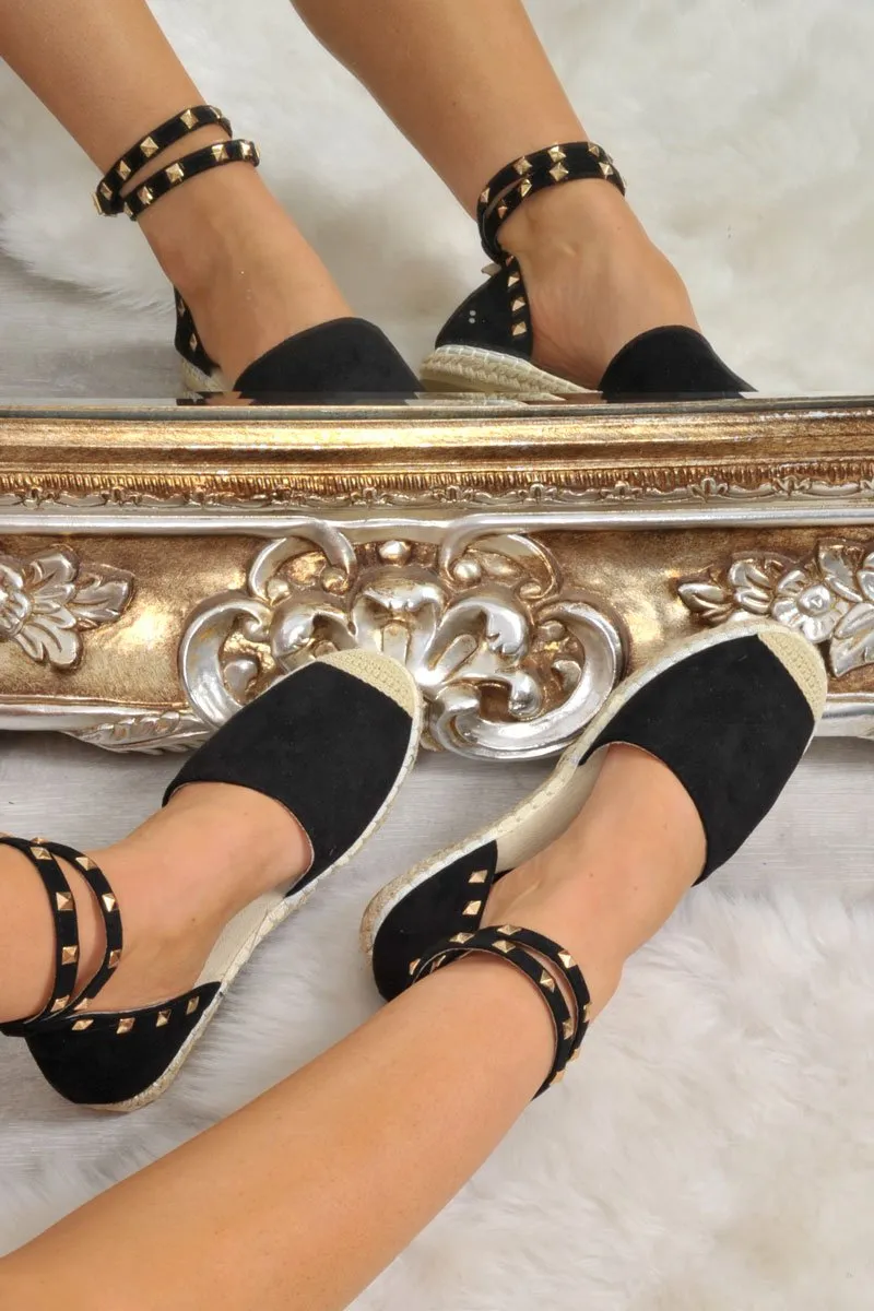 Black Faux Suede Studded Espadrilles - Hartley