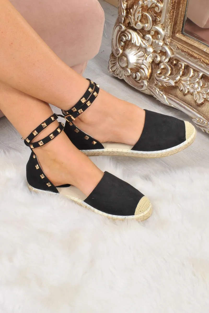 Black Faux Suede Studded Espadrilles - Hartley