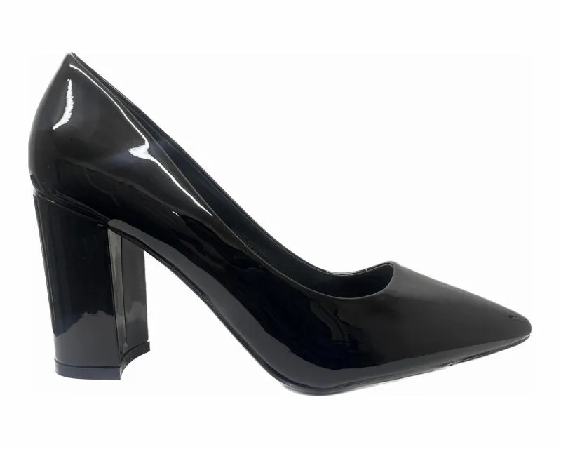 Block Heel Faux Patent Court Shoes