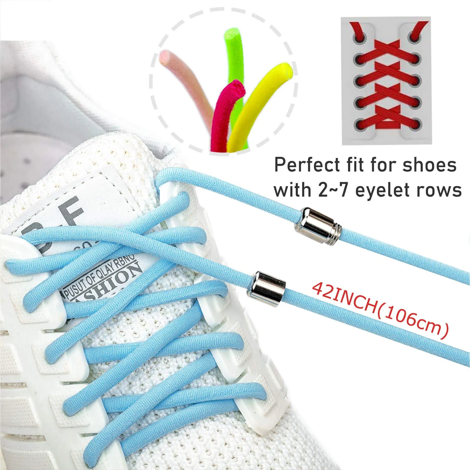 Booyckiy [1 Pair-2 Pairs] No Tie Elastic Shoelaces for Kids, Adults and Elderly - 16 Colors 41in(105cm)1 Pair Baby Blue