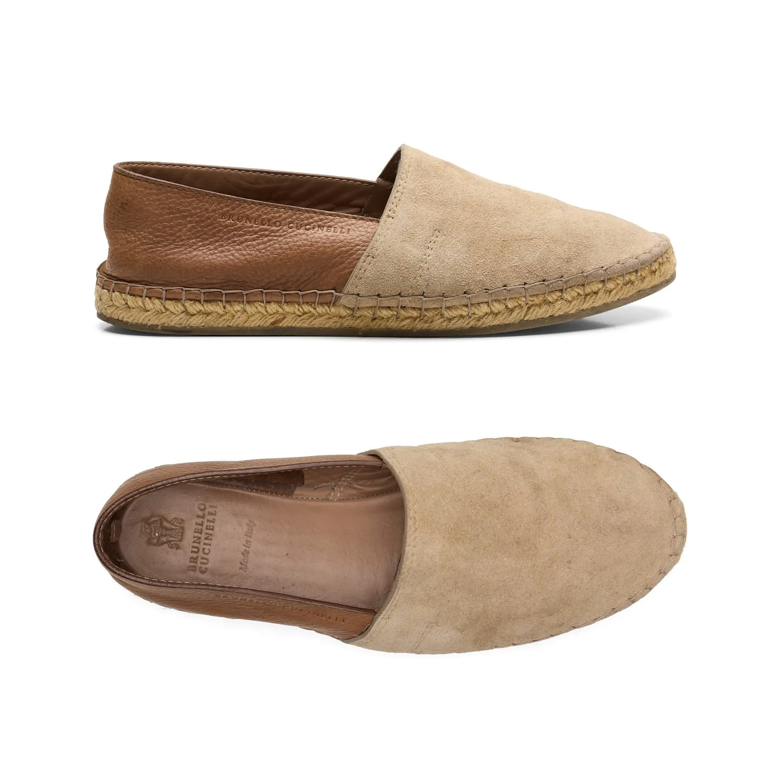 BRUNELLO CUCINELLI Beige-Brown Suede Leather Espadrilles Shoes EU 42 US 9