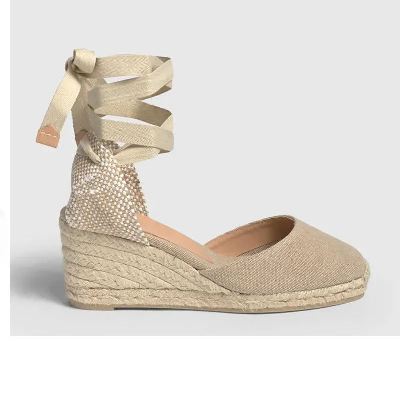 Castaner Carina 6 Sand Beige Canvas Wedge Espadrilles