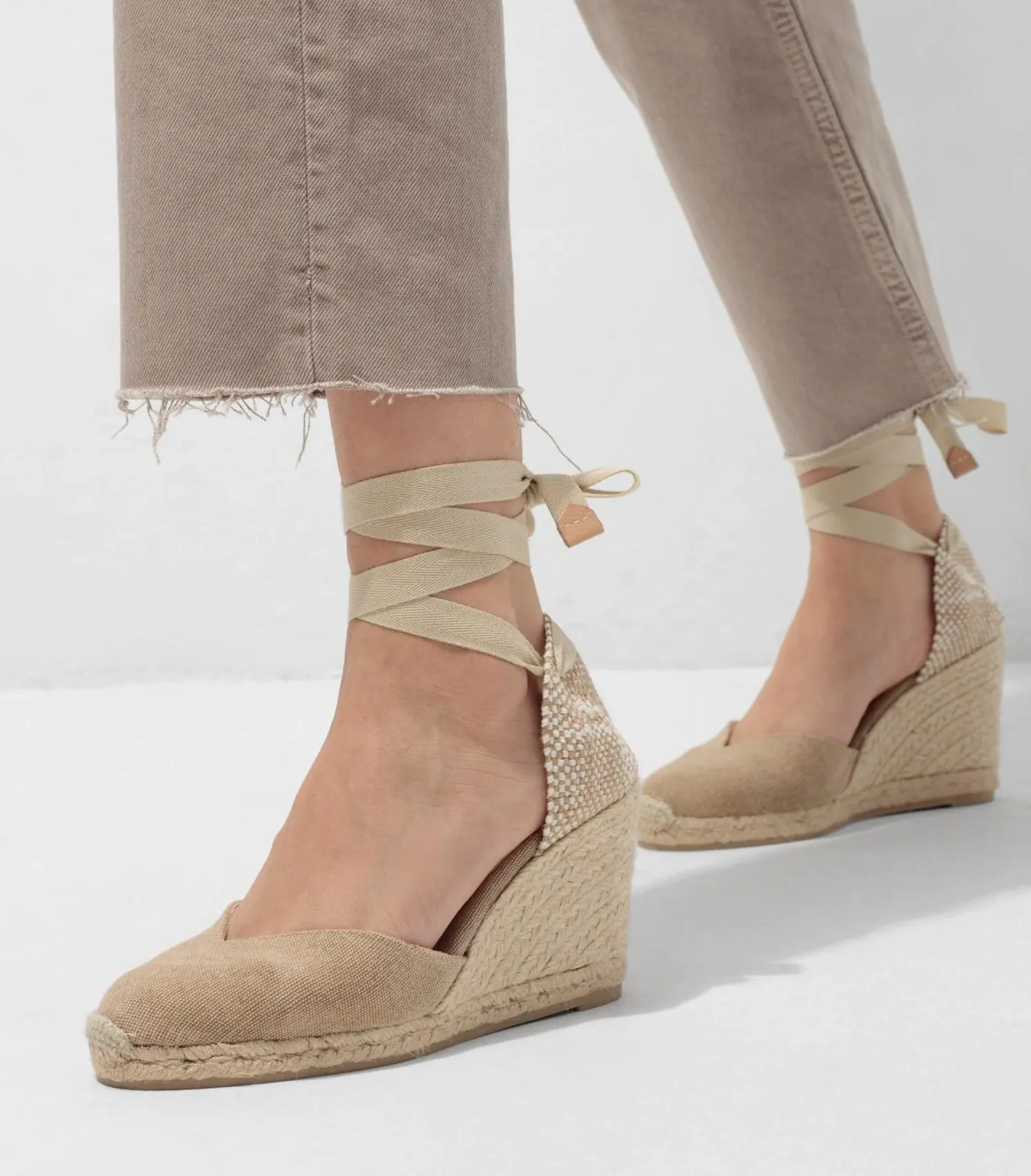 Castaner Chiara 8 Sand Beige Platform Canvas Wedge Espadrilles