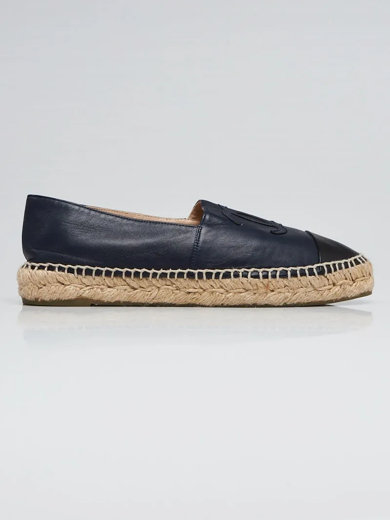 Chanel Navy And Black Leather Espadrilles