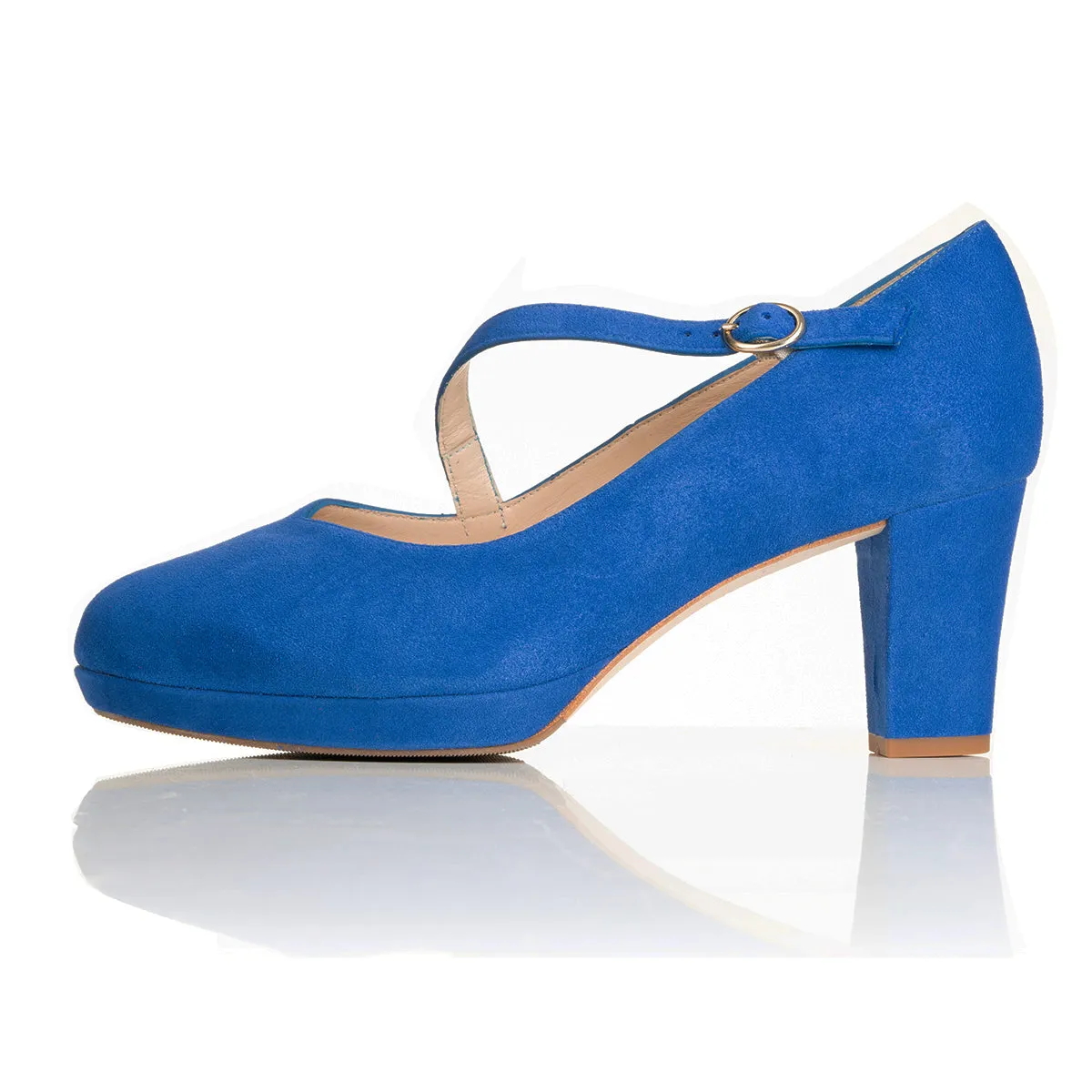 Clare Wide Fit Platform Courts - Royal Blue Suede Shoes