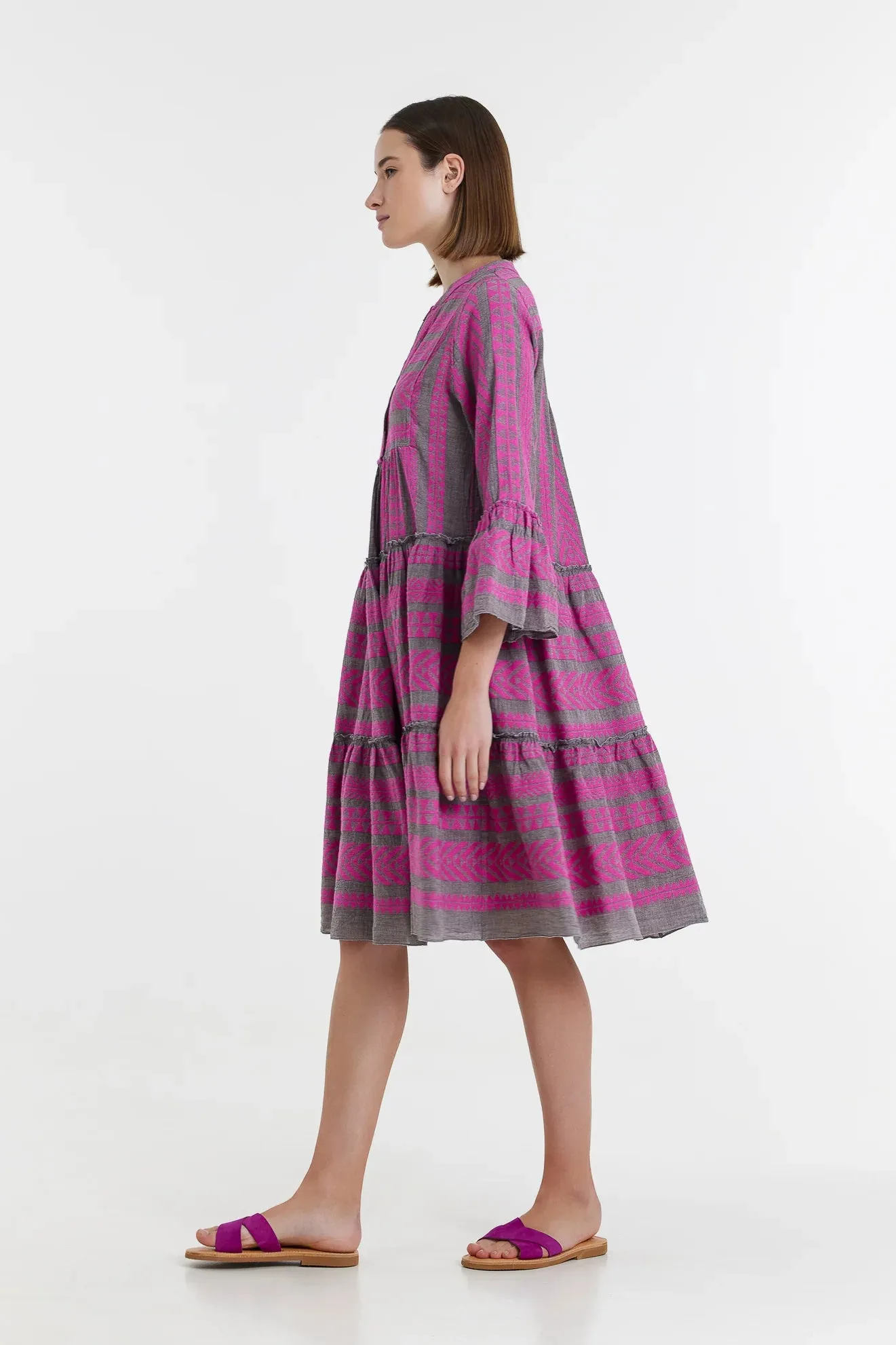 Devotion twins Ella Midi Dress in Fushia and Brown