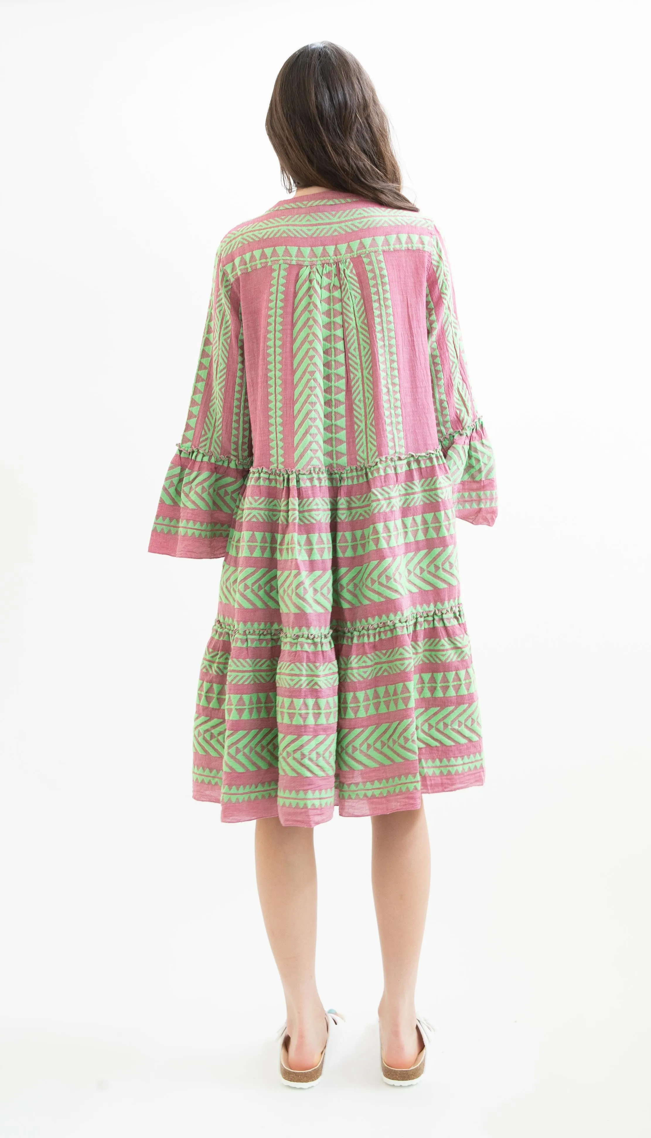 Devotion Twins Ella Midi Dress in Green and Fushia