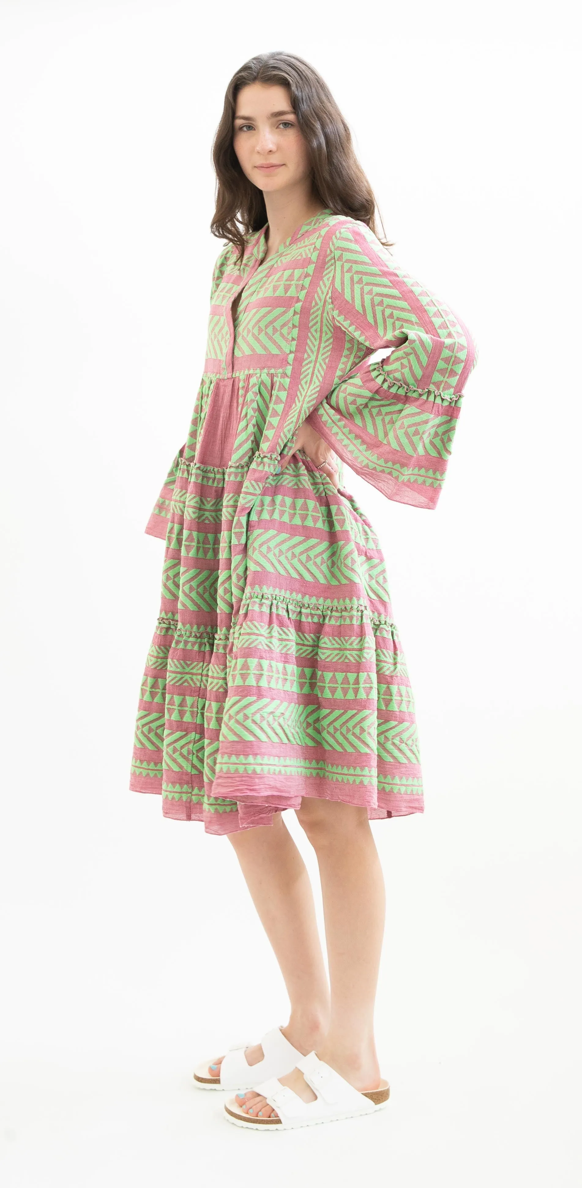 Devotion Twins Ella Midi Dress in Green and Fushia