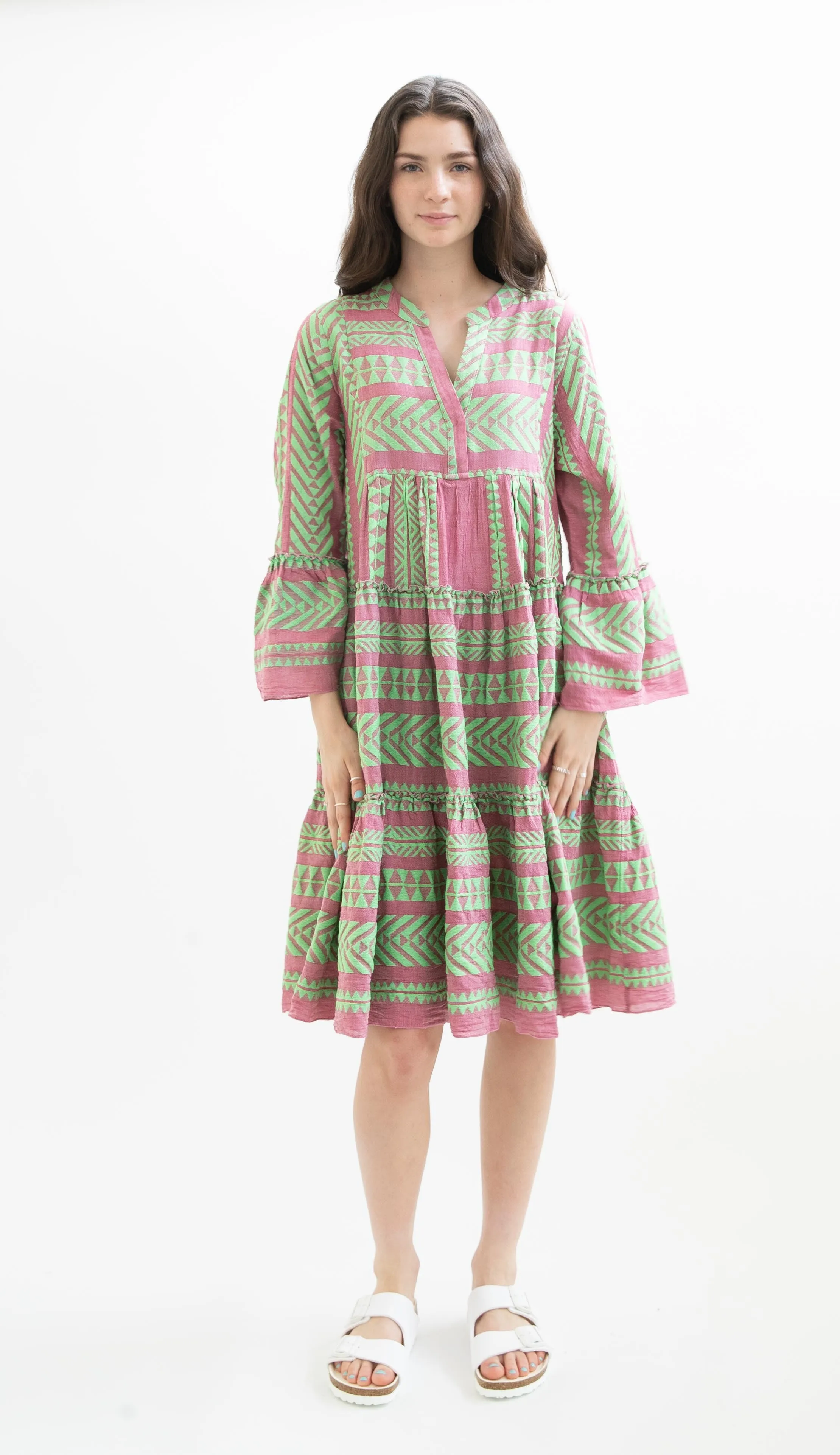 Devotion Twins Ella Midi Dress in Green and Fushia