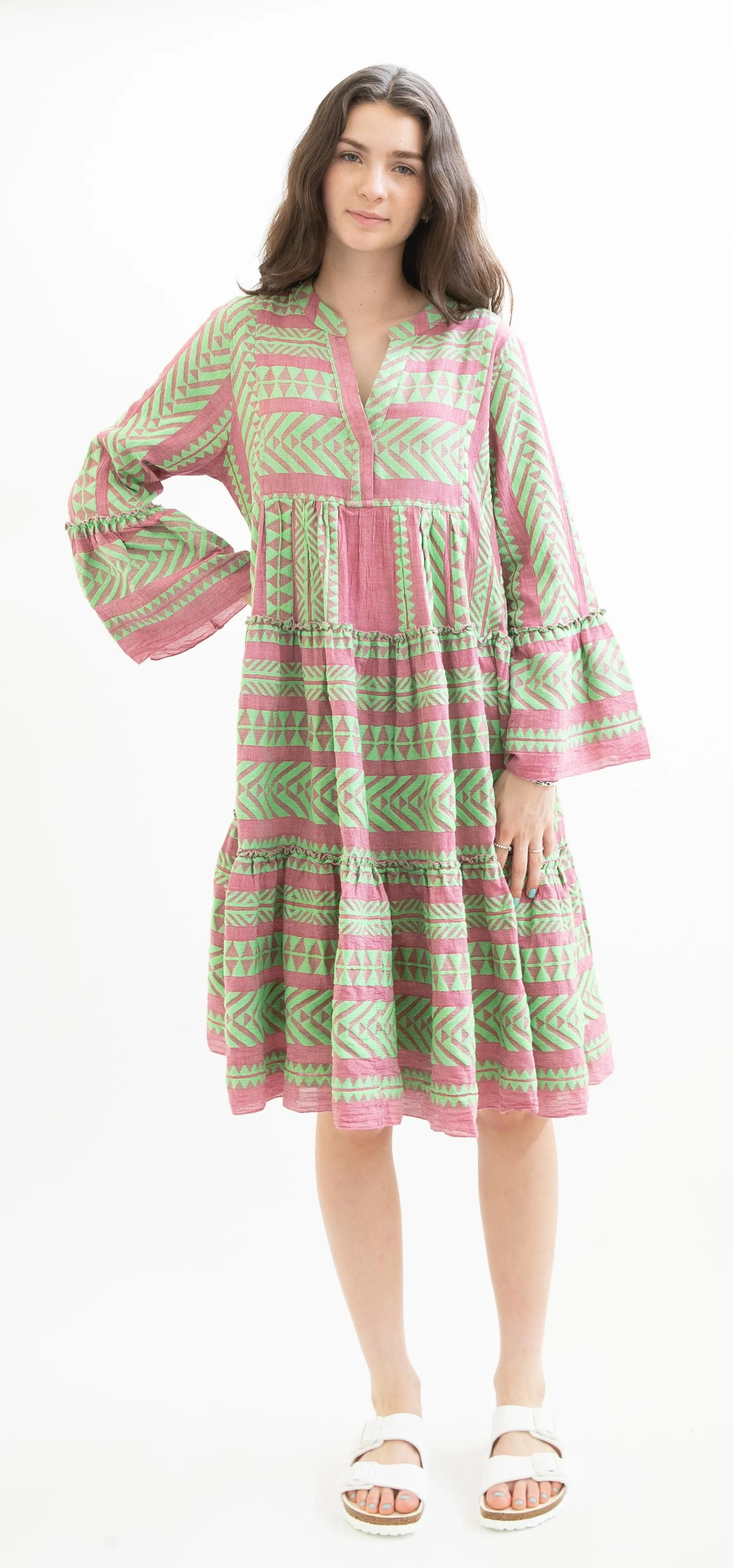 Devotion Twins Ella Midi Dress in Green and Fushia