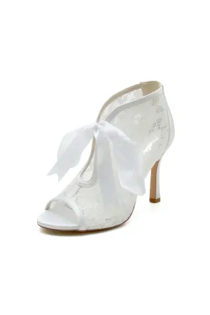 Elegant Lace Bow White High Heels