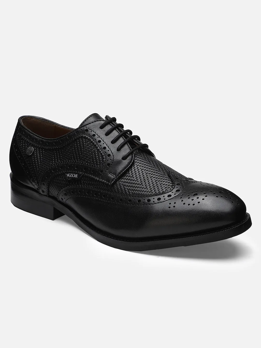 Ezok Men Black Perforated Leather Shoes