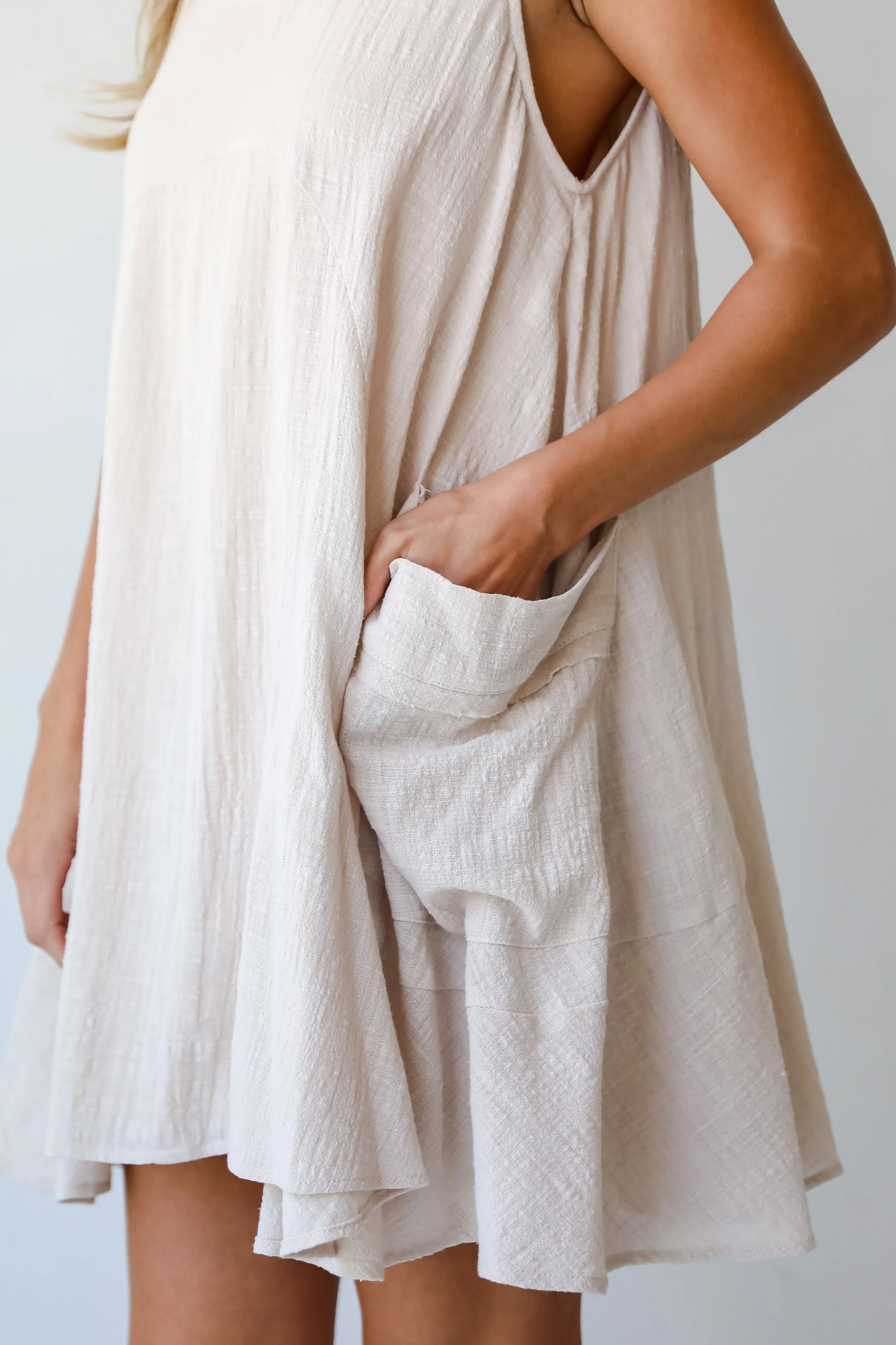 FINAL SALE - Bohemian Perfection Oatmeal Linen Mini Dress