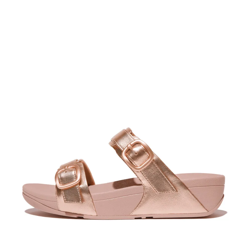 'FitFlop' Women's Adjustable Buckle Metallic Leather Slide Sandal - Rose Gold