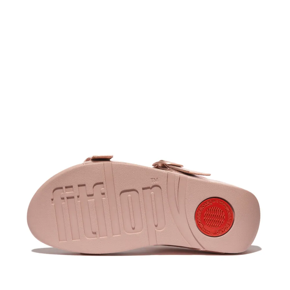 'FitFlop' Women's Adjustable Buckle Metallic Leather Slide Sandal - Rose Gold