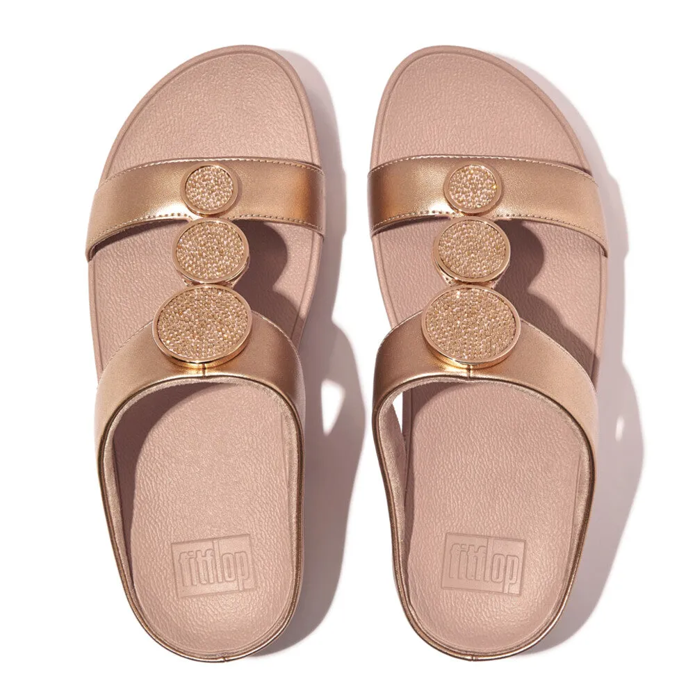 'FitFlop' Women's Halo Bead-Circle Leather H-Bar Slide Sandal - Rose Gold