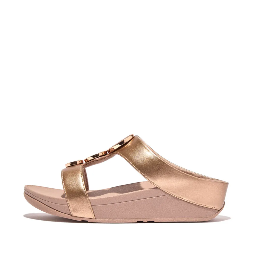 'FitFlop' Women's Halo Bead-Circle Leather H-Bar Slide Sandal - Rose Gold