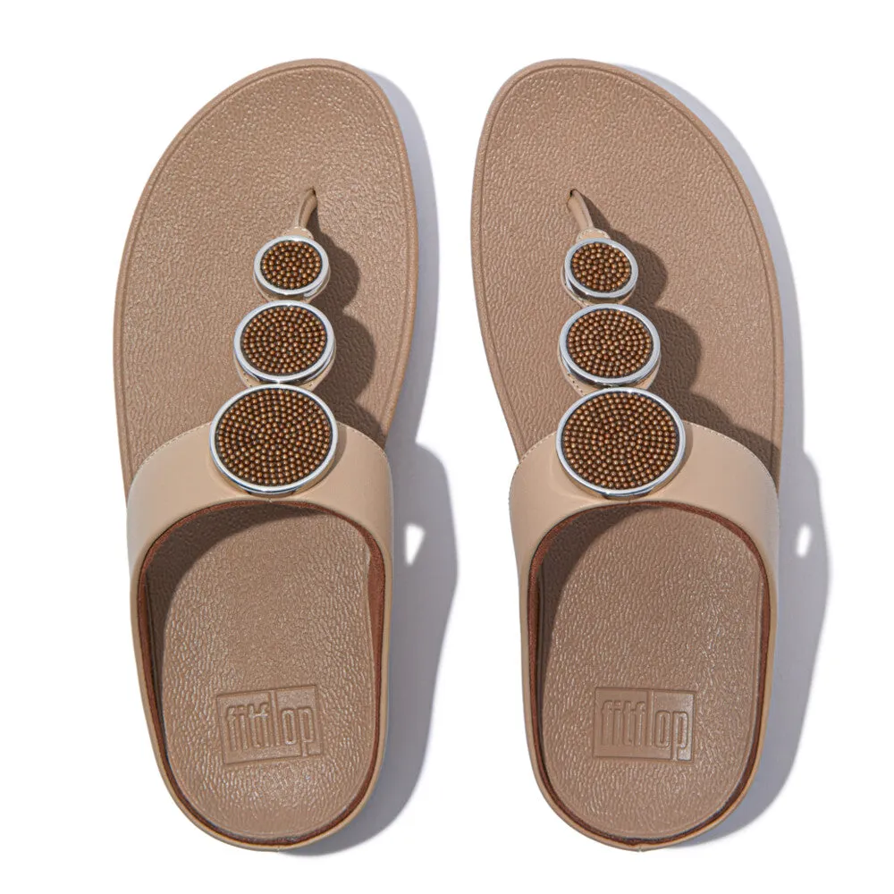 'FitFlop' Women's Halo Bead-Circle Leather Toe-Post Sandal - Latte Beige