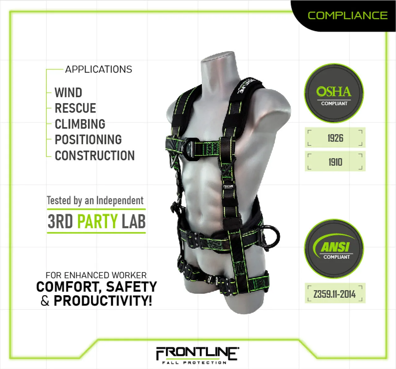 Frontline 200RE Elite Lite Climbing/Rescue Full Body Harness with Aluminum Quick Connect Buckles Universal