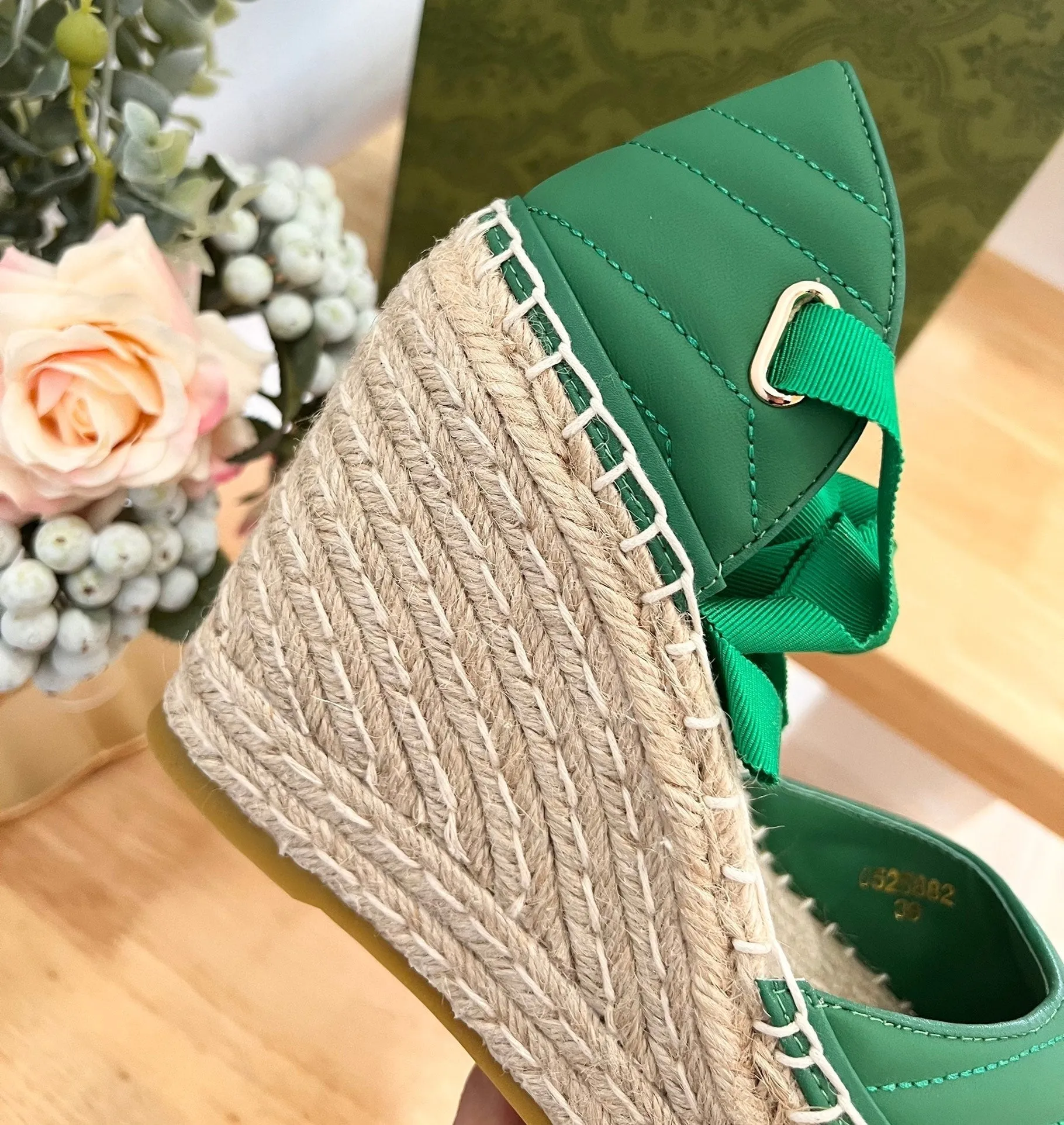 GG  Crochet platform Espadrilles Jade Green