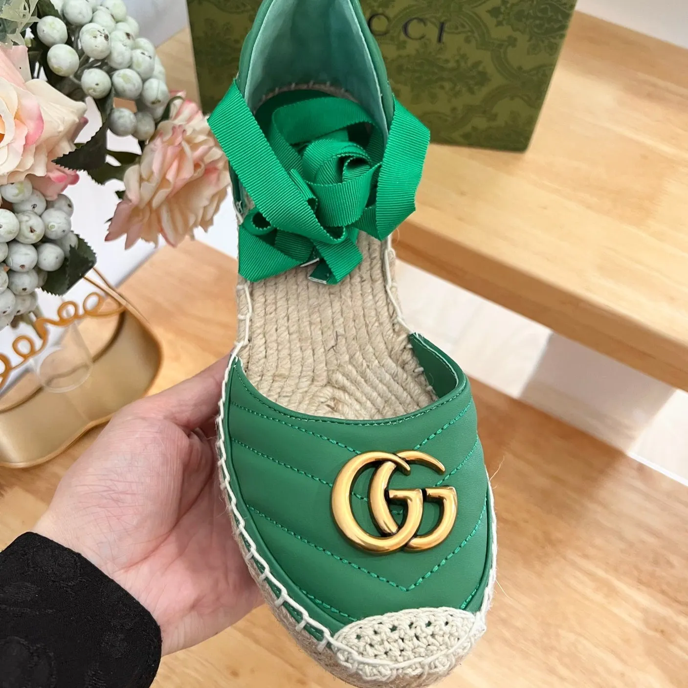 GG  Crochet platform Espadrilles Jade Green