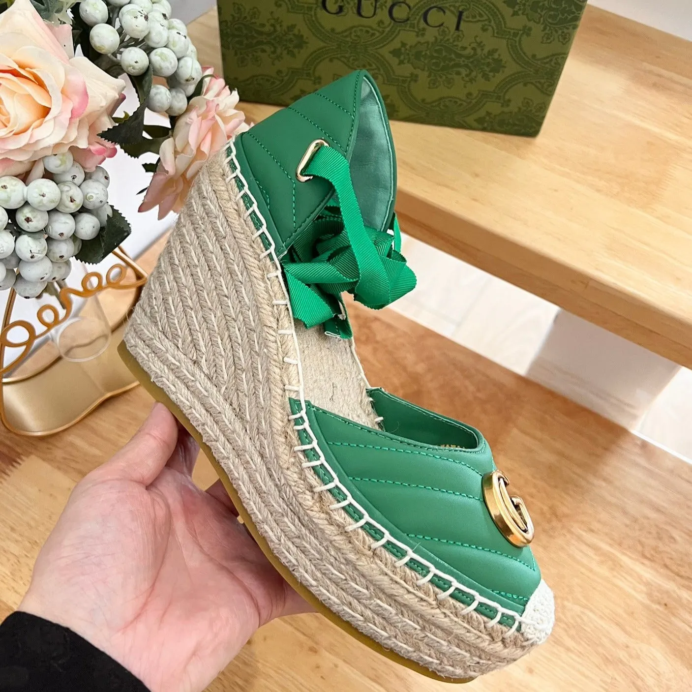 GG  Crochet platform Espadrilles Jade Green