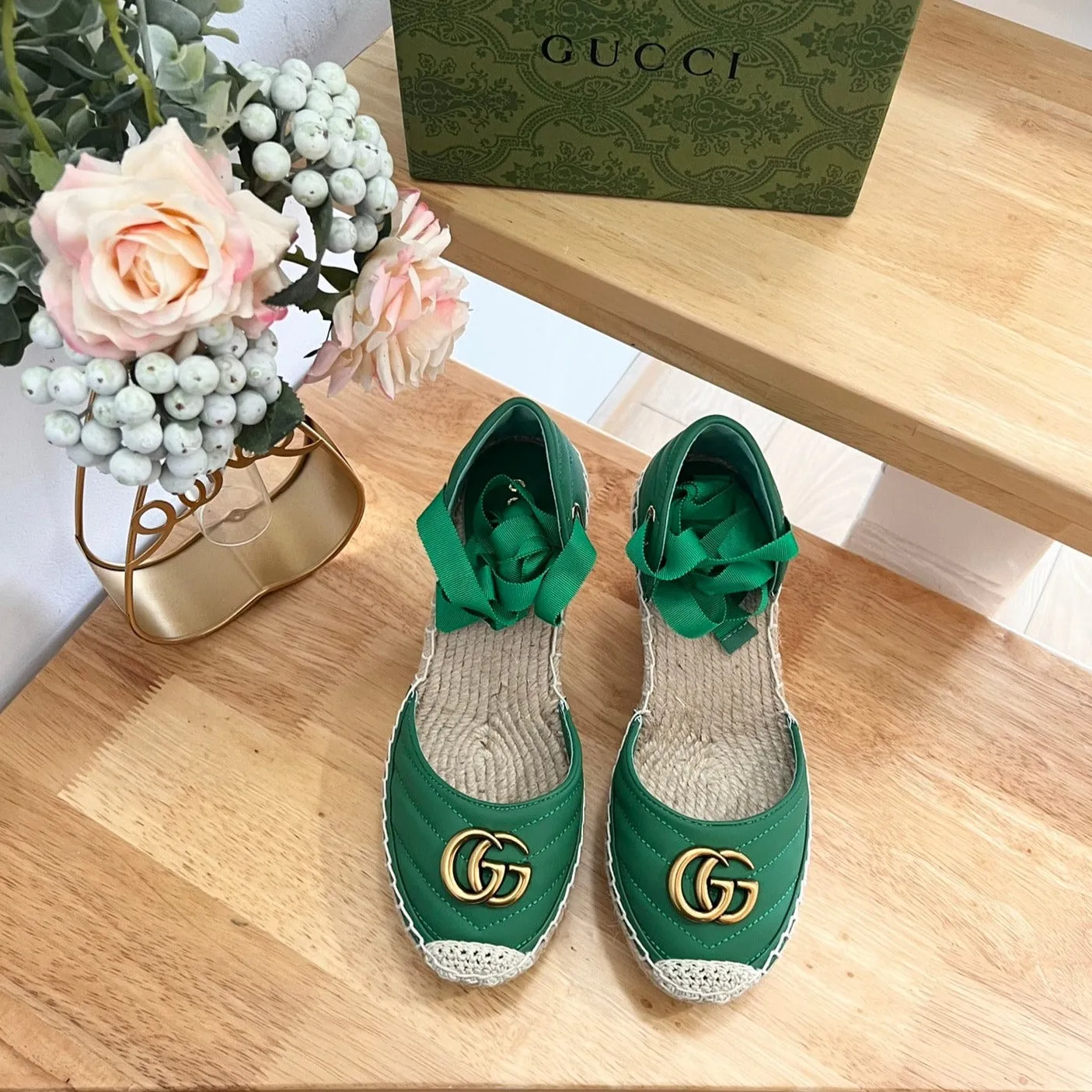 GG  Crochet platform Espadrilles Jade Green