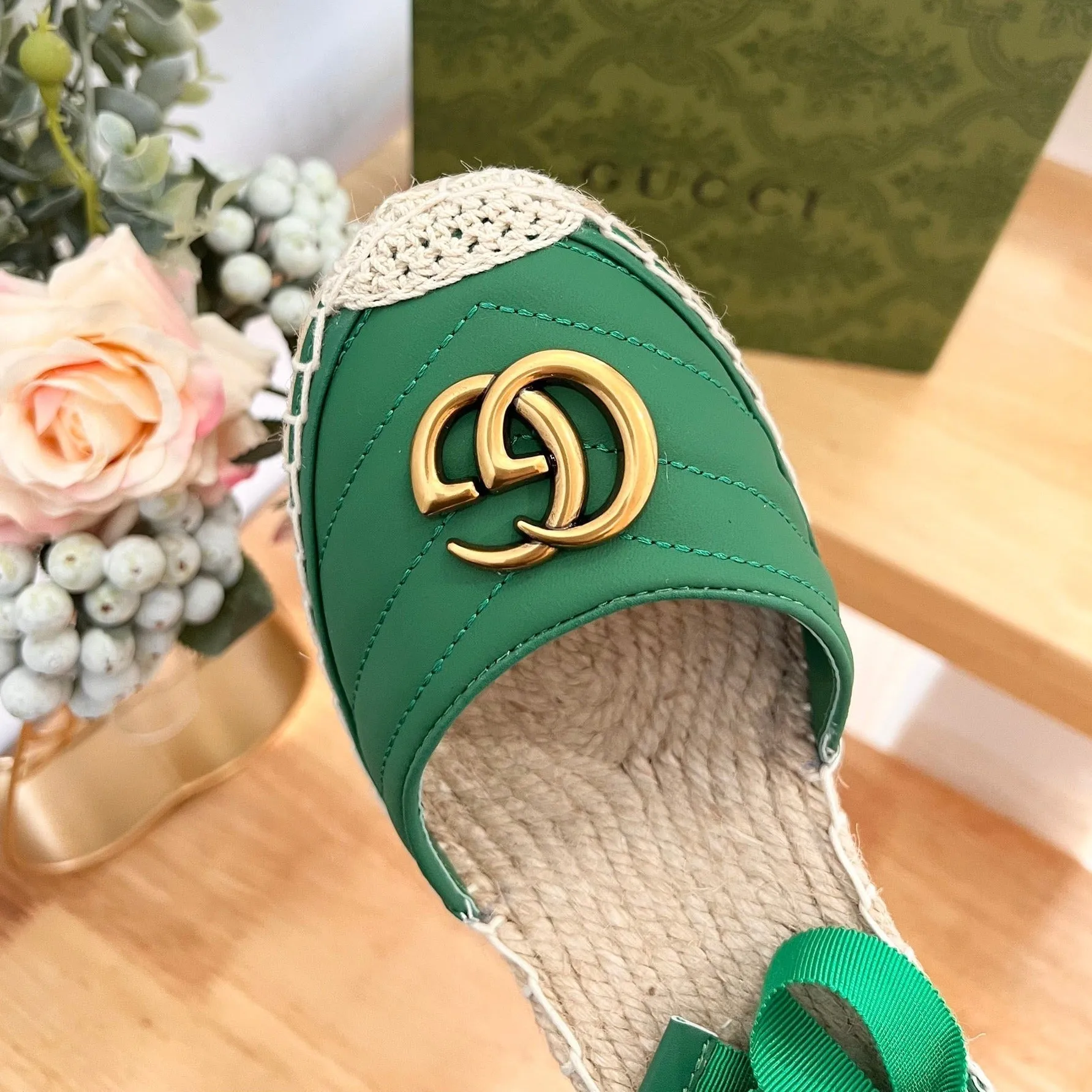 GG  Crochet platform Espadrilles Jade Green