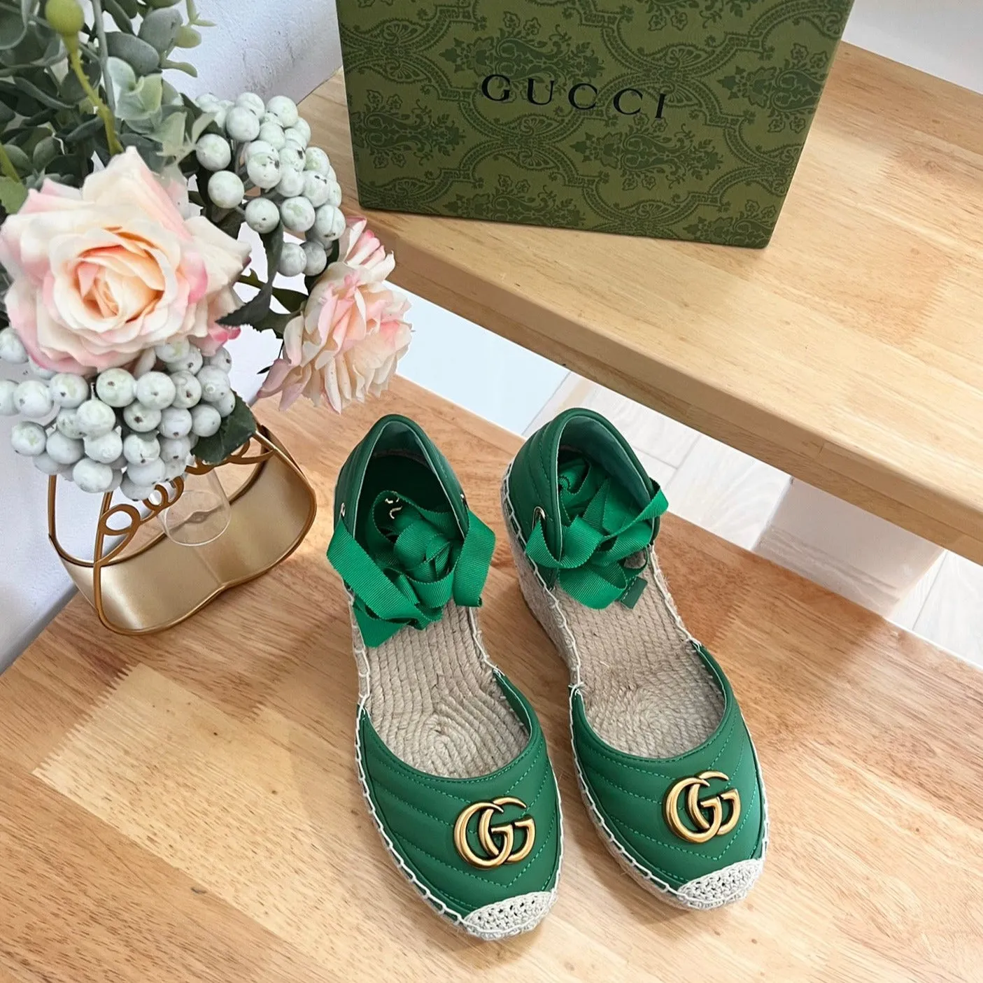 GG  Crochet platform Espadrilles Jade Green