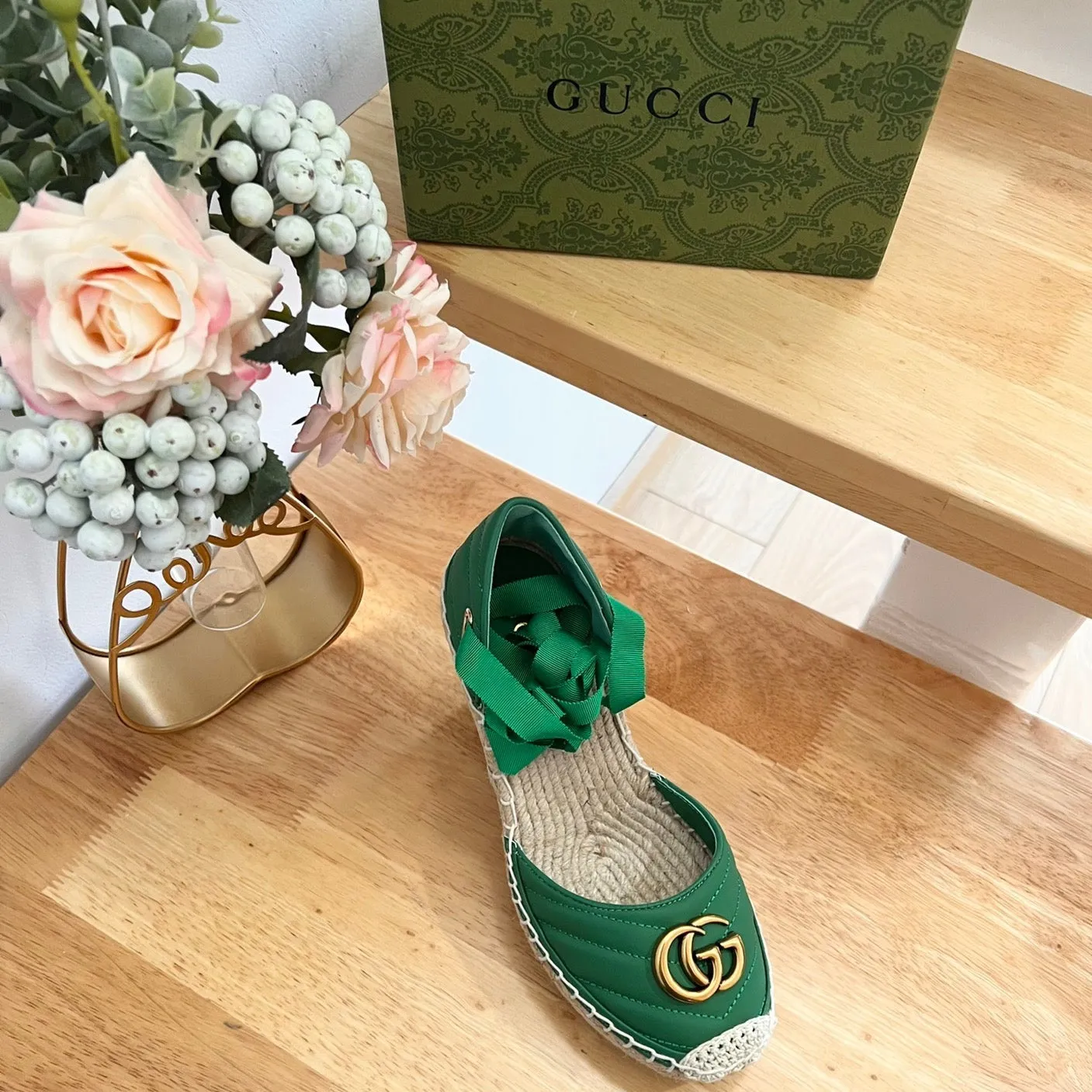 GG  Crochet platform Espadrilles Jade Green