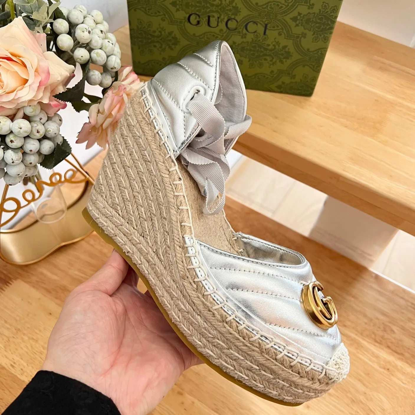 GG  Crochet platform Espadrilles Silver