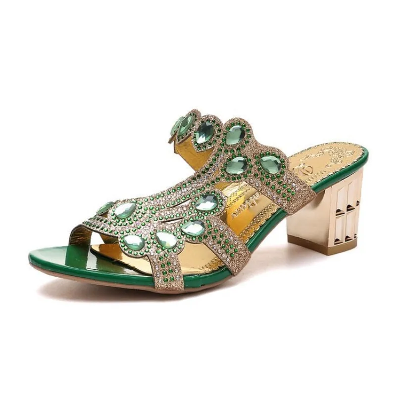 Glitter faux stones low heel Sandals