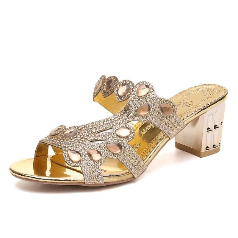 Glitter faux stones low heel Sandals