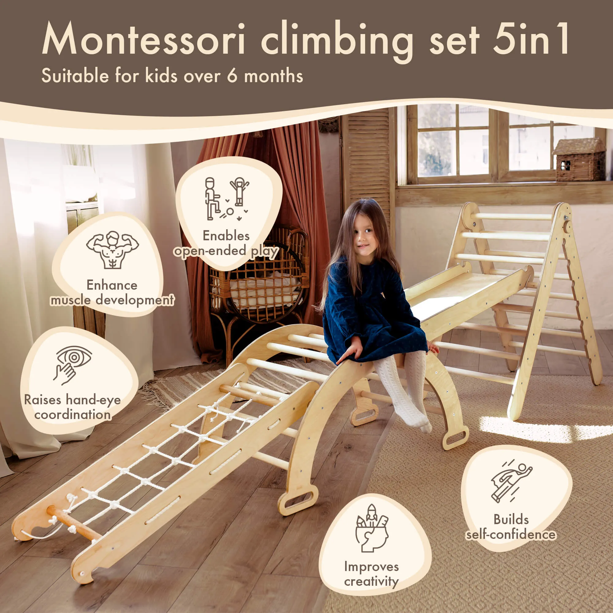 Goodevas 4 in 1 Montessori Climbing Frame Set