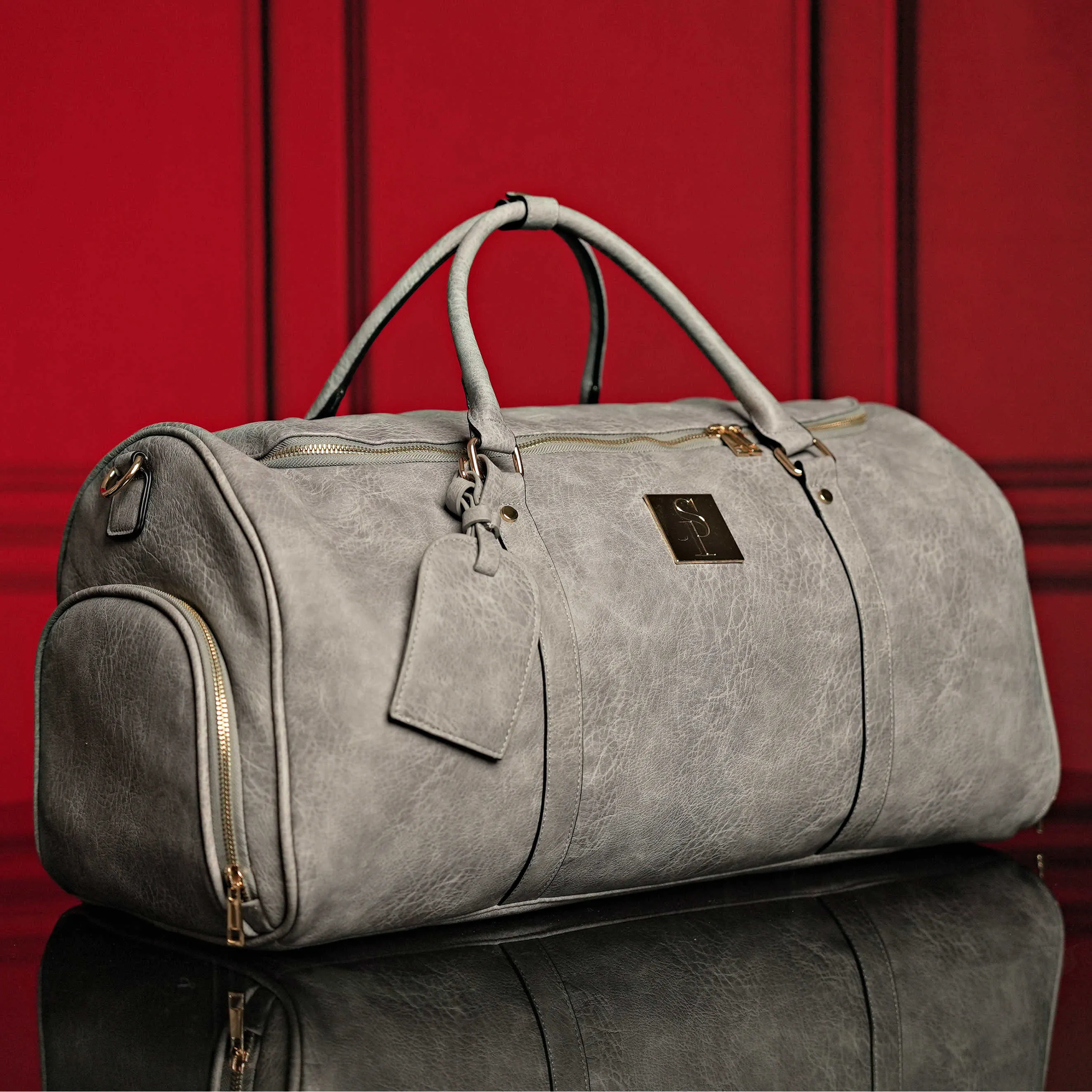 Grey Tumbled Luciano Leather Duffle Bag (New Weekender Design)