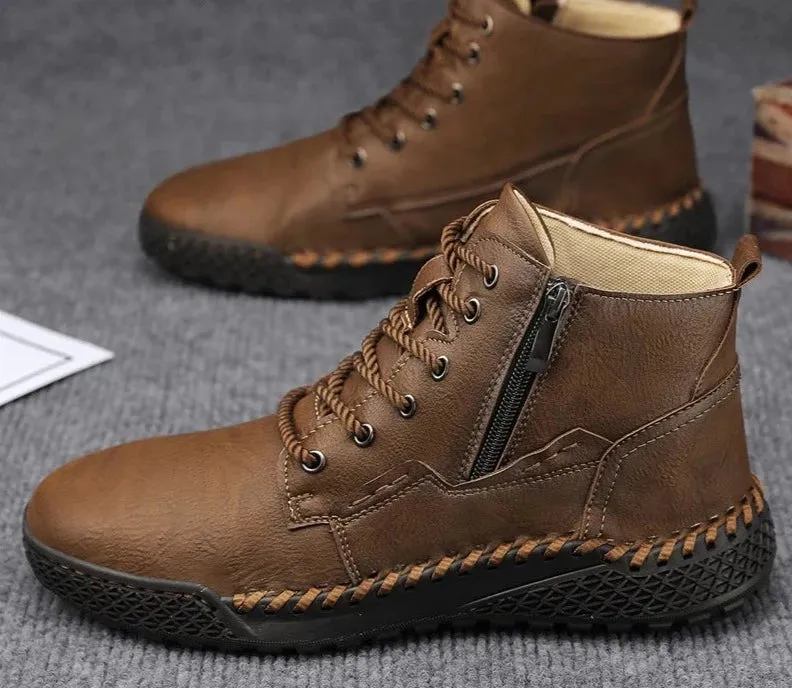 High Quality Microfiber Lace-up Non-Slip Wear-resistant Handmade Men's Casual Shoes Comfortable Hiking Ankle Boots