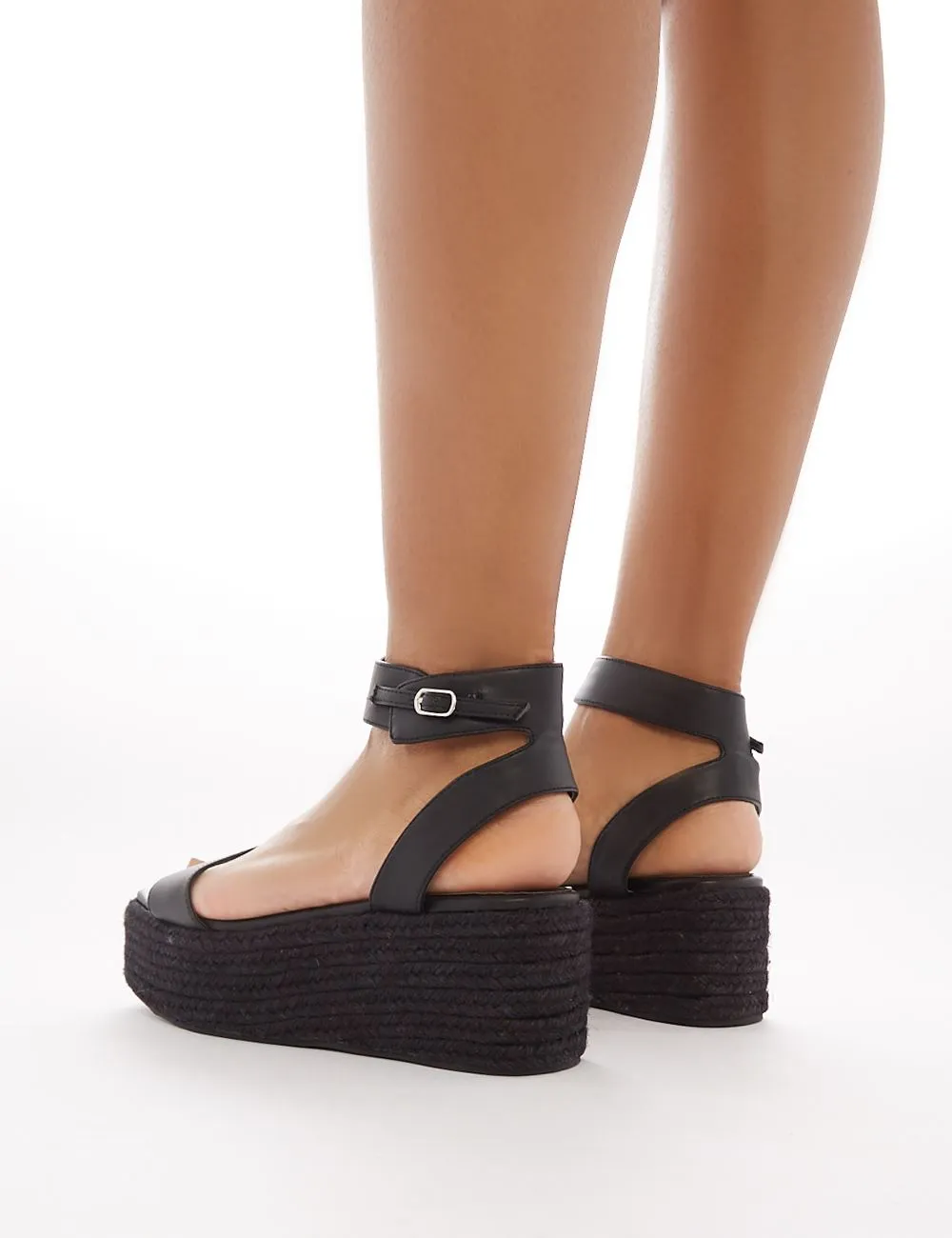 Jeni Espadrille Flatform Sandals in Black PU