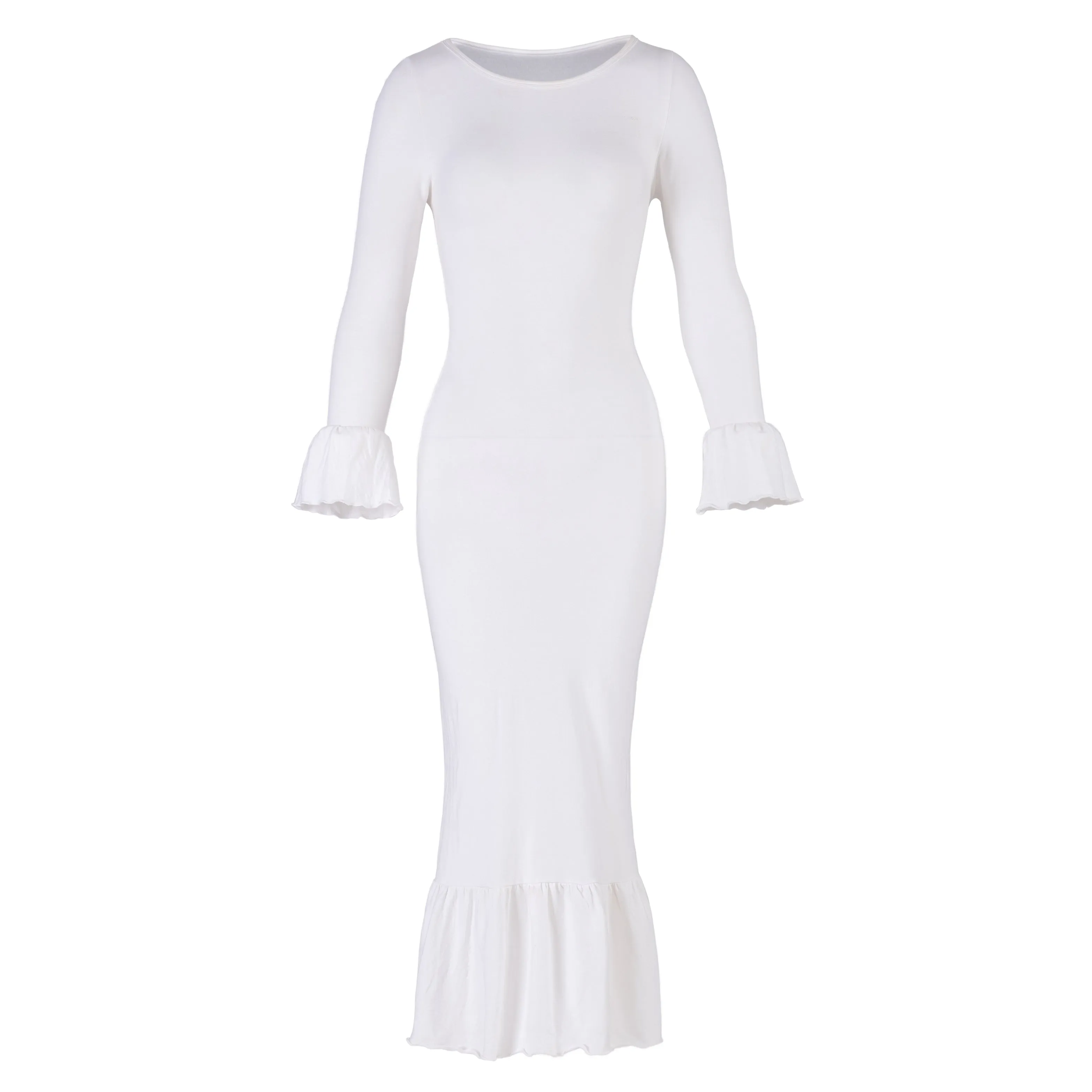 MARJORIE Bamboo Ruffle Dress In Off-white