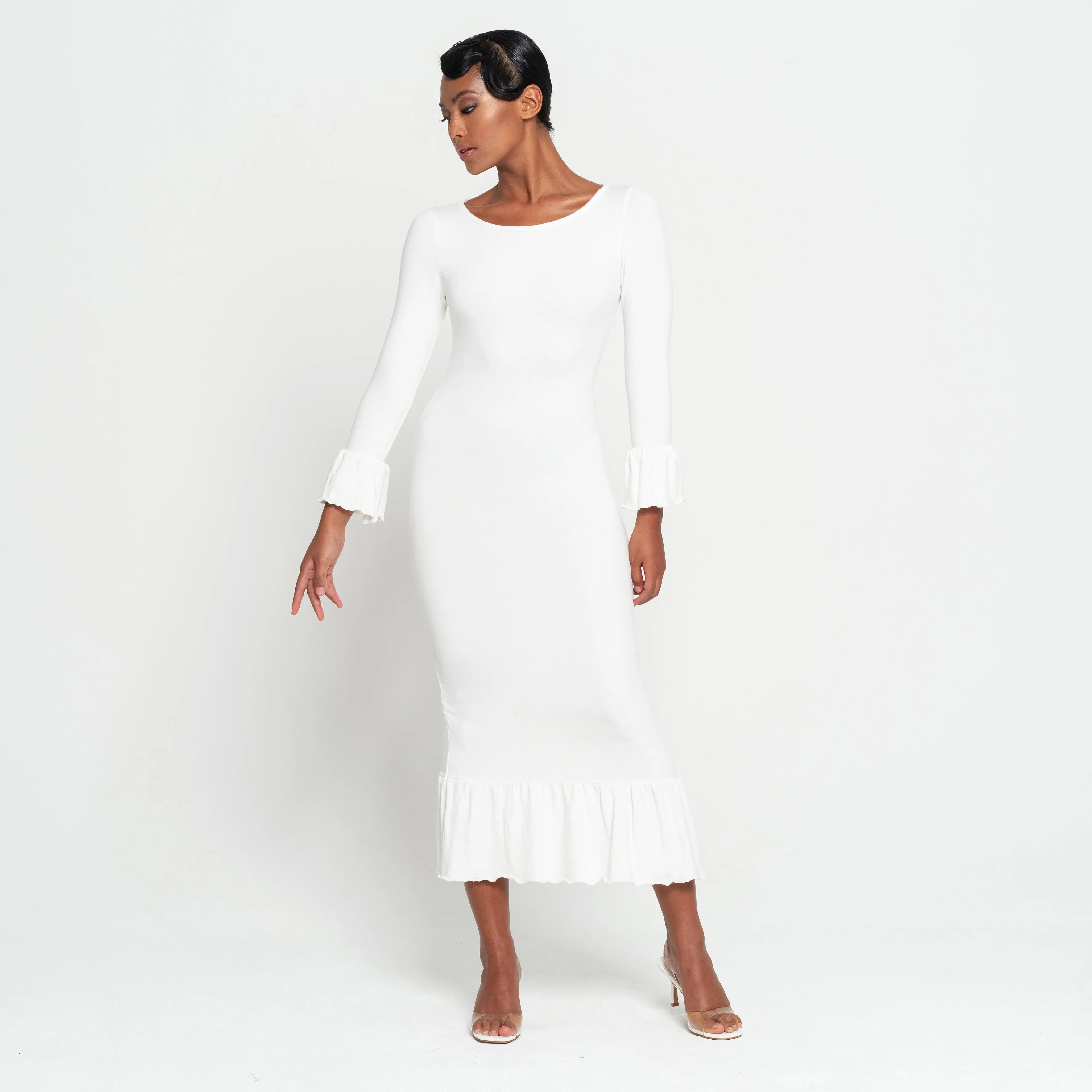 MARJORIE Bamboo Ruffle Dress, Off-White