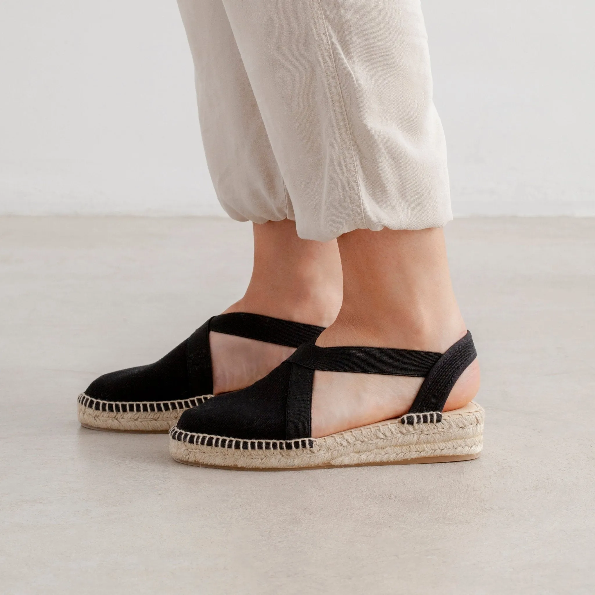 Marseille Eco Canvas Vegan Espadrille Wedges - Black