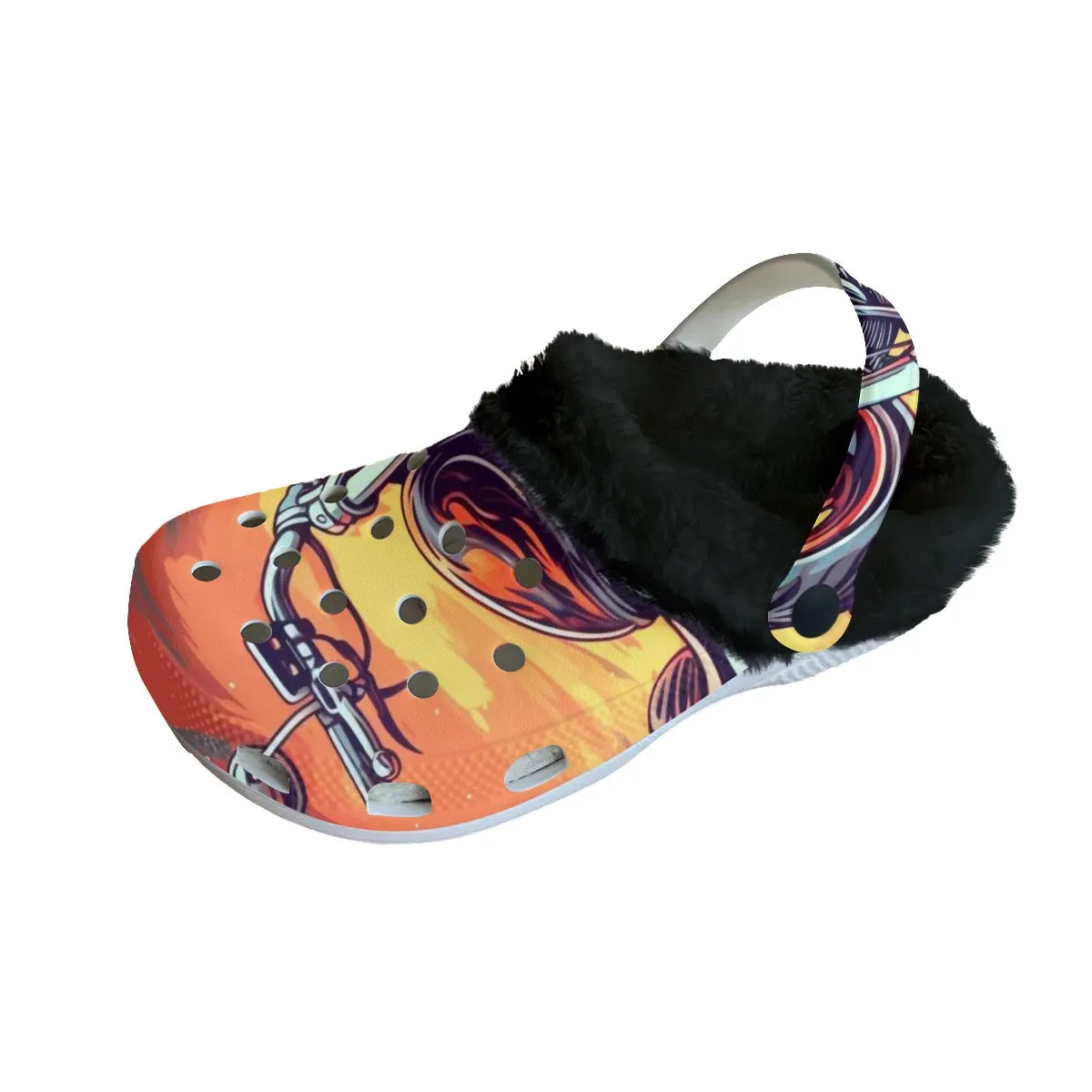 Mc#1 Men's Classic Clogs with Fleece motorcycle print