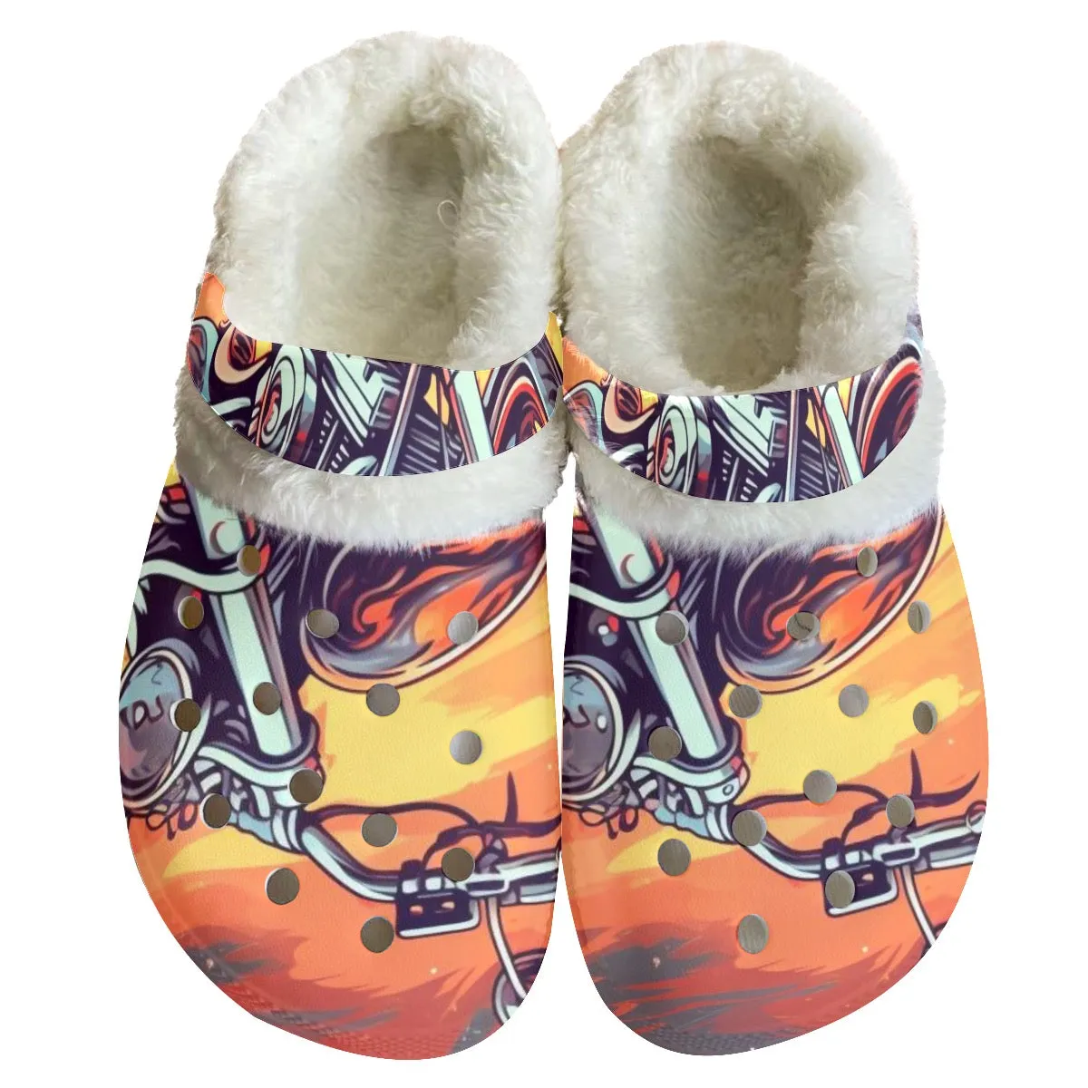 Mc#1 Men's Classic Clogs with Fleece motorcycle print