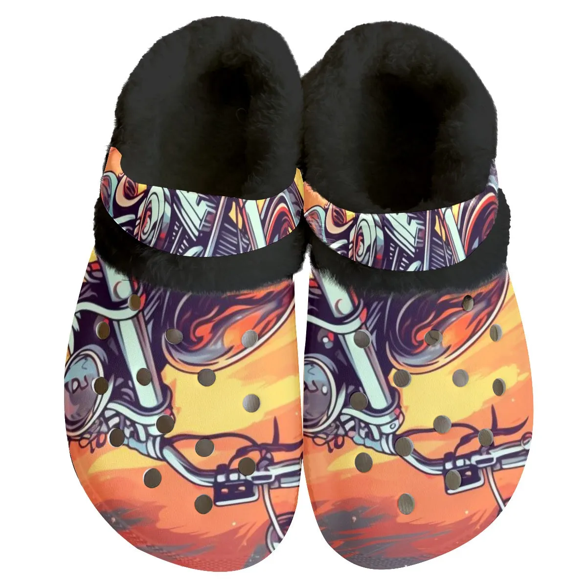 Mc#1 Men's Classic Clogs with Fleece motorcycle print